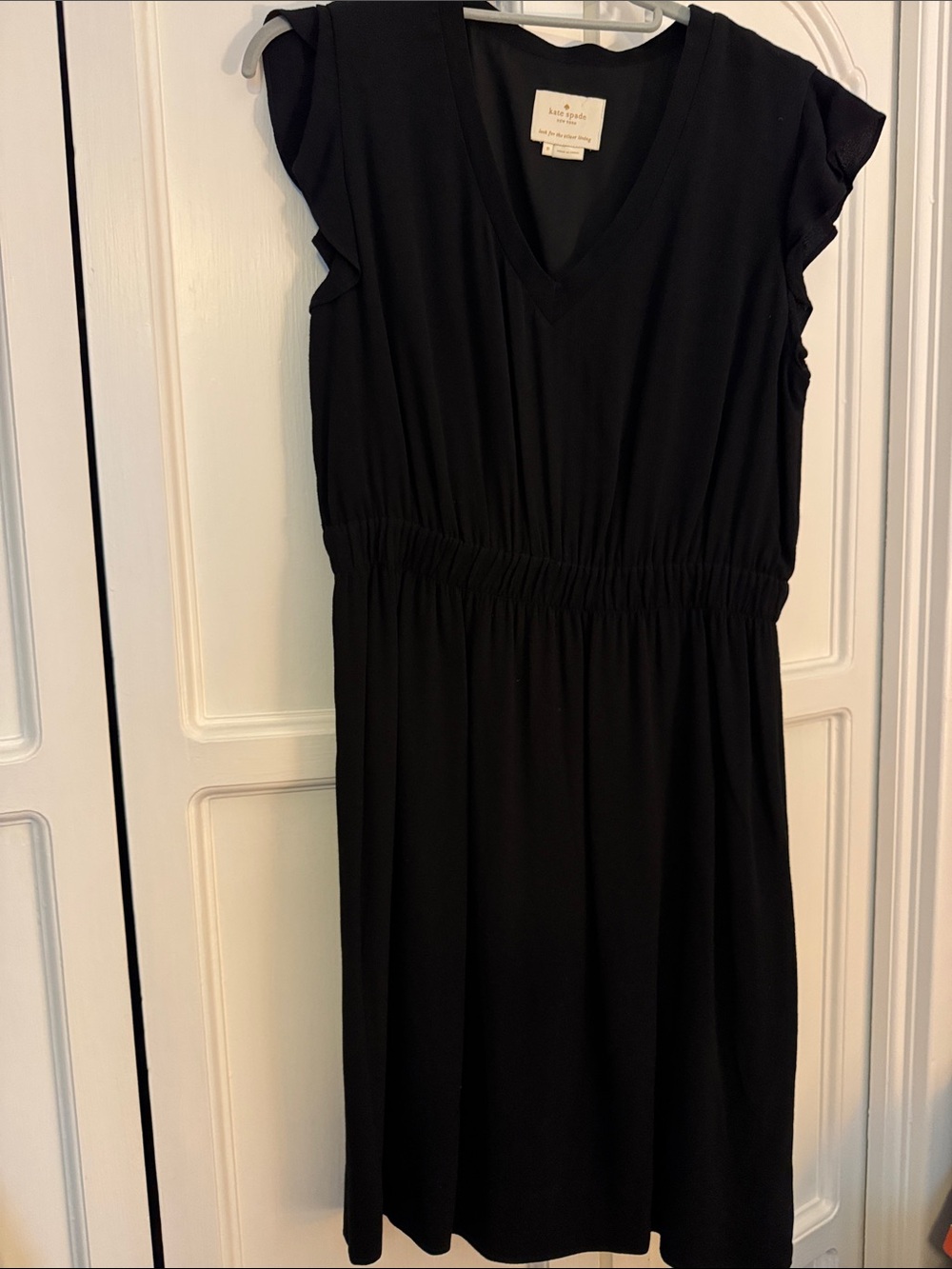 kate spade Black V-Neck Elastic Waist Cap Sleeve Dress